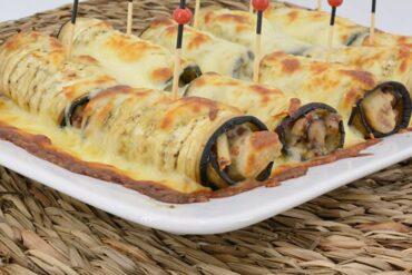 canelones de berenjena con jamón y setas