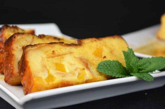 pudin de melocotón en almibar