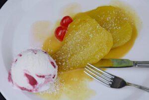 peras asadas con salsa toffee