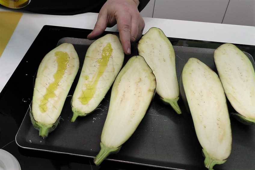 berenjenas rellenas de pavo y beicon, paso 1