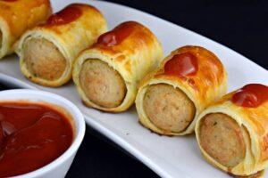 bocaditos de hojaldre con salchicha paso final