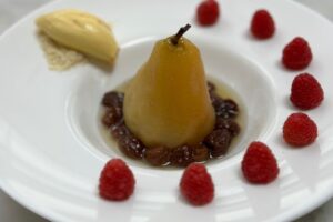 postre con peras conferencia, paso final