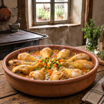 Muslos de pollo a la jardinera en cazuela de barro